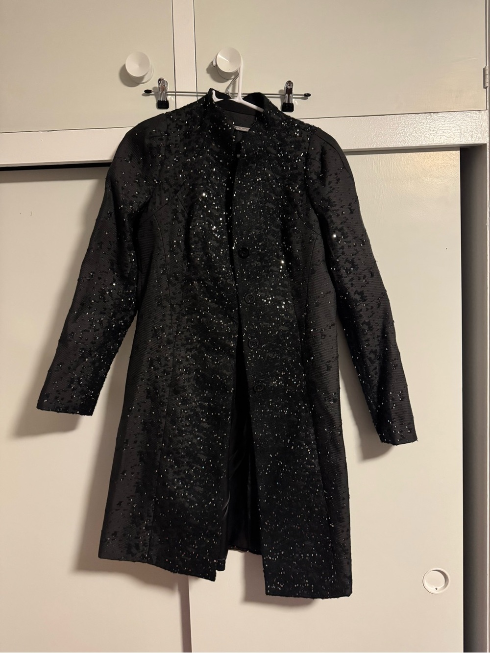 WHBM Black Sequin Embellished Long Coat size XS